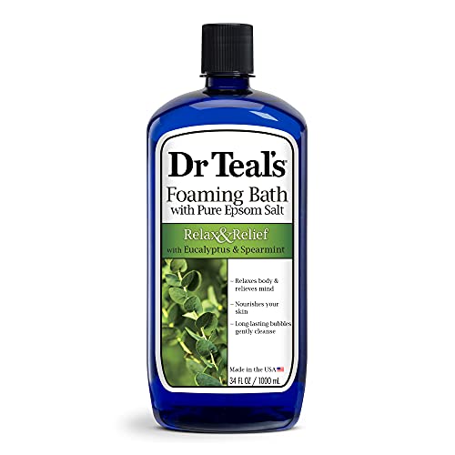Dr Teal's Foaming Bath with Pure Epsom Salt, Relax & Relief with Eucalyptus & Spearmint, 34 fl oz