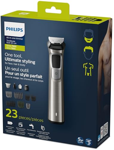 Philips Multigroom Series 7000, Cordless Wet & Dry with 19 Trimming Accessories, DualCut Technology, Lithium-Ion and Storage Bag, MG7770/18