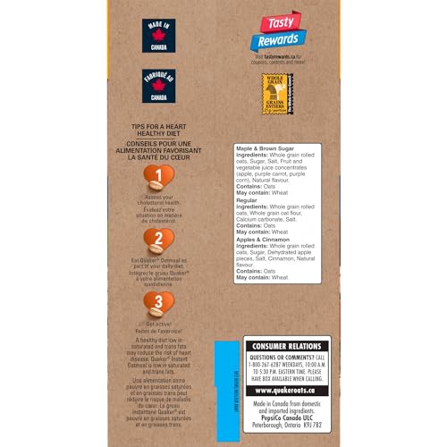 Quaker Maple & Brown Sugar Flavour Instant Oatmeal, 18 Packets, 774g
