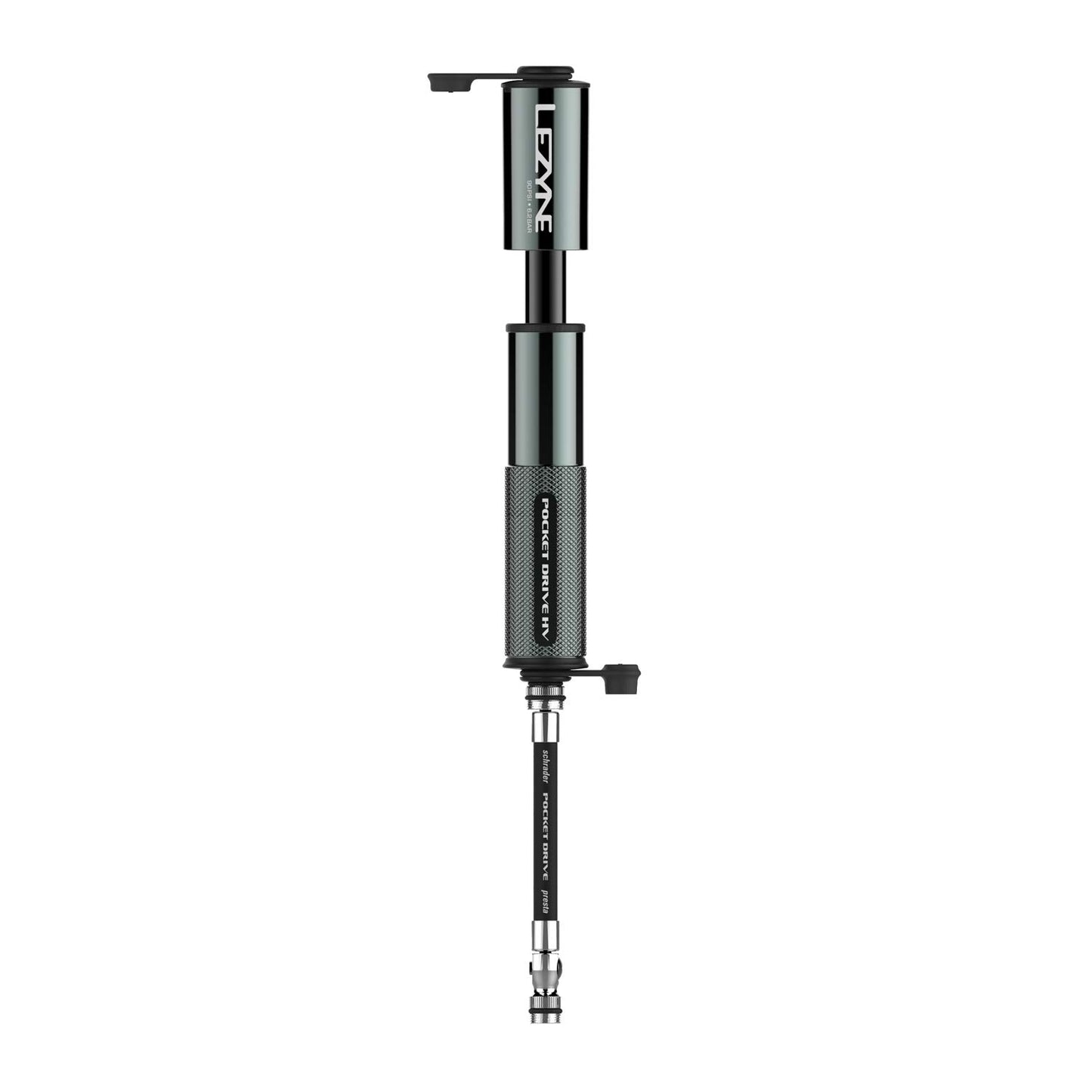 LEZYNE Pocket Drive HV Mini Bicycle Hand Pump, High Volume 90psi, Presta & Scrhader Compatible, CNC Aluminum, Compact, Plus-Size Tires, Portable Bike Pump