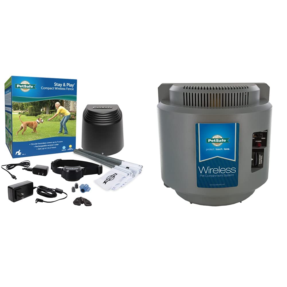 PetSafe Stay & Play Compact Wireless Fence, LCD Screen to Adjust The Circular Boundary, Secure up to a 3,000 Square Metre Area, Use for All Your Pets, Portable System
