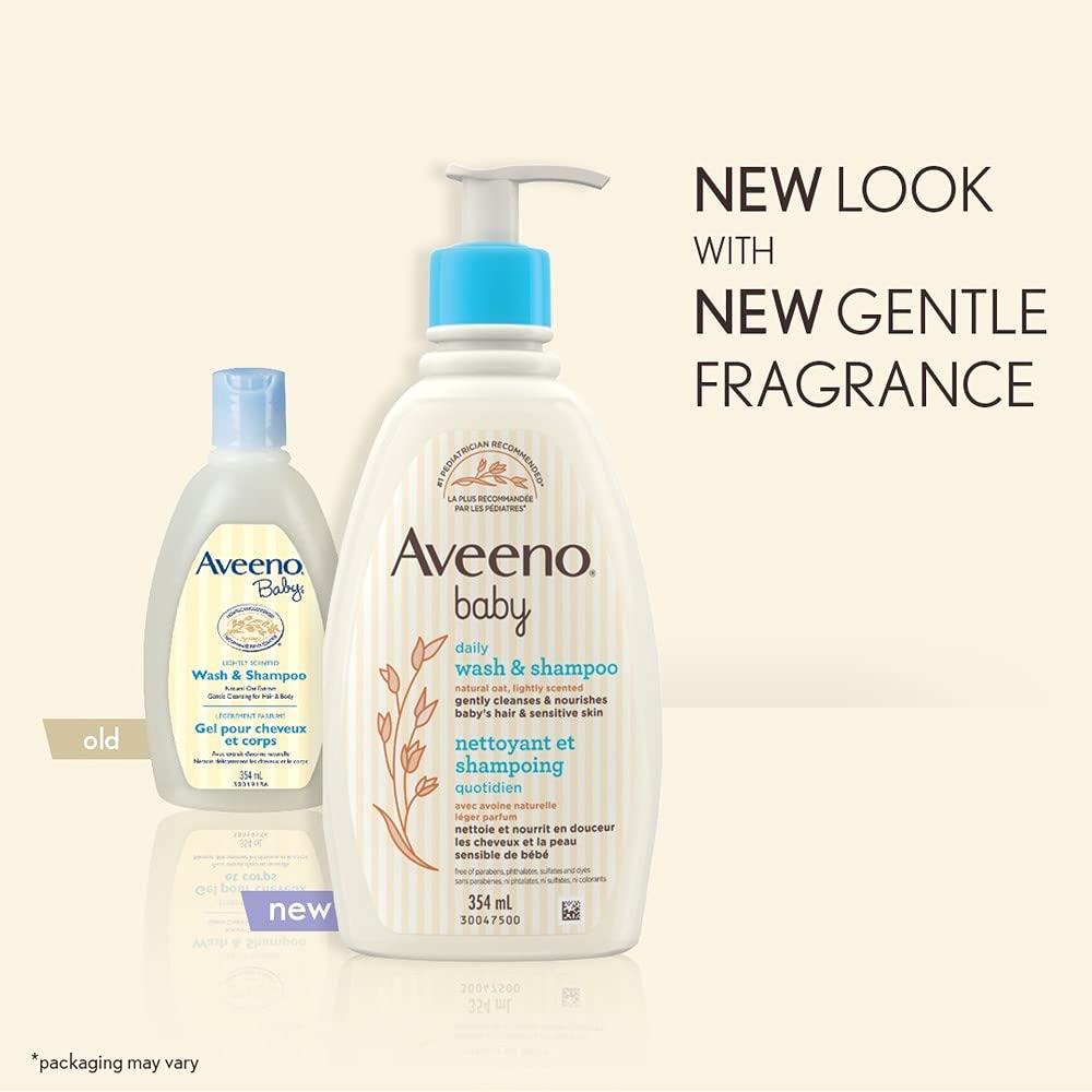 Aveeno Baby Daily Wash and Shampoo Baby’s Hair and Sensitive Skin Cleanser with Natural Oat - Paraben Free and Phthalate Free, Sulfates-free and Dye-free - 975 Milliliters