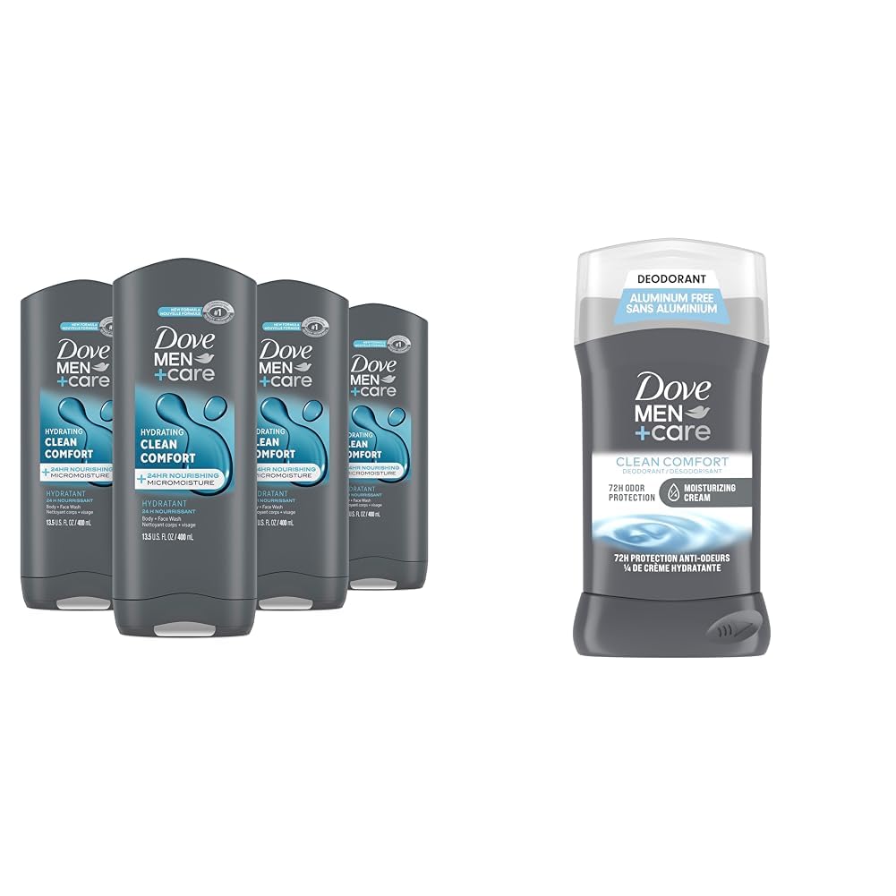 Dove Men+Care Body + Face Wash, Clean Comfort, Hydrating with 24hr Nourishing Micromoisture Technology, 400ml, Pack of 4