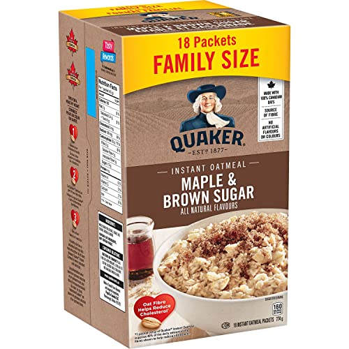 Quaker Maple & Brown Sugar Flavour Instant Oatmeal, 18 Packets, 774g