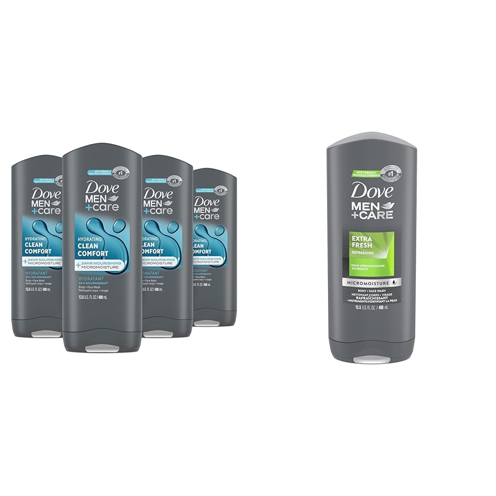 Dove Men+Care Body + Face Wash, Clean Comfort, Hydrating with 24hr Nourishing Micromoisture Technology, 400ml, Pack of 4