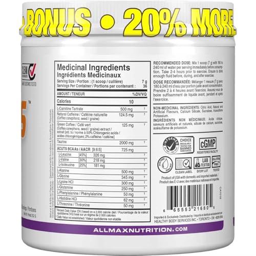 ALLMAX Nutrition ACUTS - Amino Acid Powder Supplement with Taurine, L-Carnitine, Green Coffee Bean Extract - Cotton Candy - 252 g