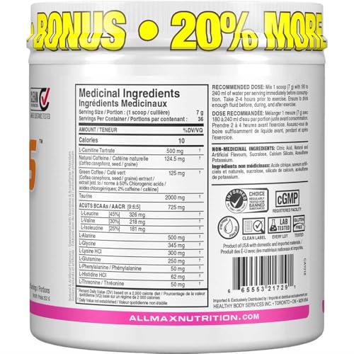 ALLMAX Nutrition ACUTS - Amino Acid Powder Supplement with Taurine, L-Carnitine, Green Coffee Bean Extract - Cotton Candy - 252 g