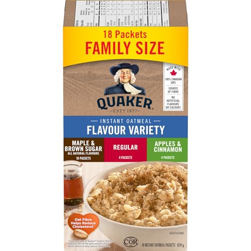 Quaker Maple & Brown Sugar Flavour Instant Oatmeal, 18 Packets, 774g