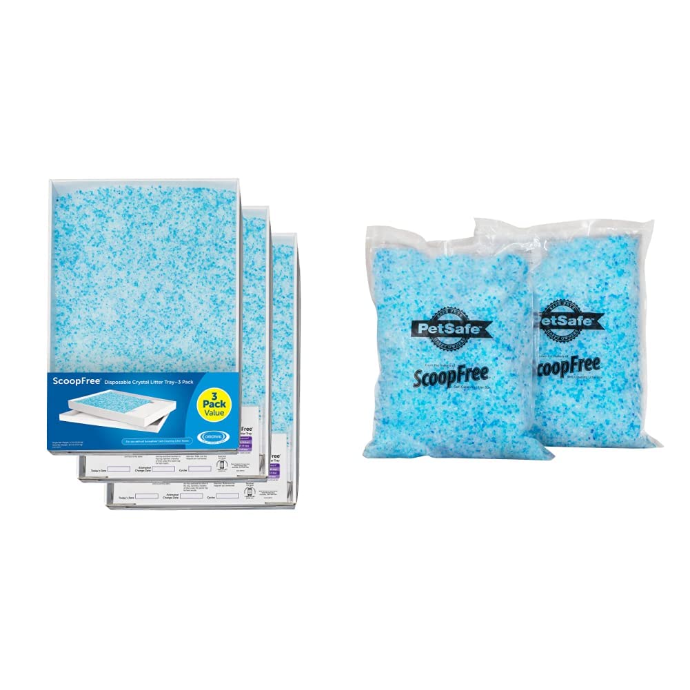 PetSafe ScoopFree Self-Cleaning Cat Litter Box Tray Refills with Premium Blue Non-Clumping Crystals, 3-Pack