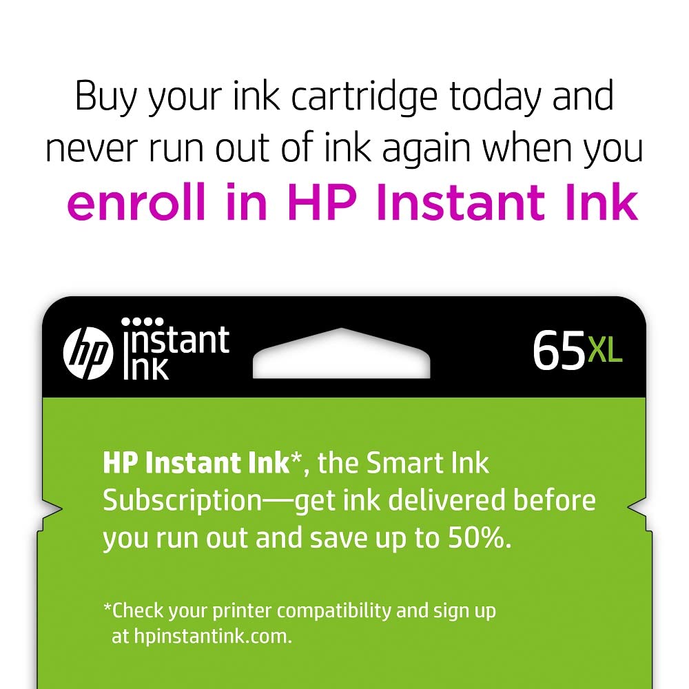 Original HP 65XL Black High-yield Ink Cartridge | Works with HP AMP 100 Series, HP DeskJet 2600, 3700 Series, HP ENVY 5000 Series | Eligible for Instant Ink | N9K04AN