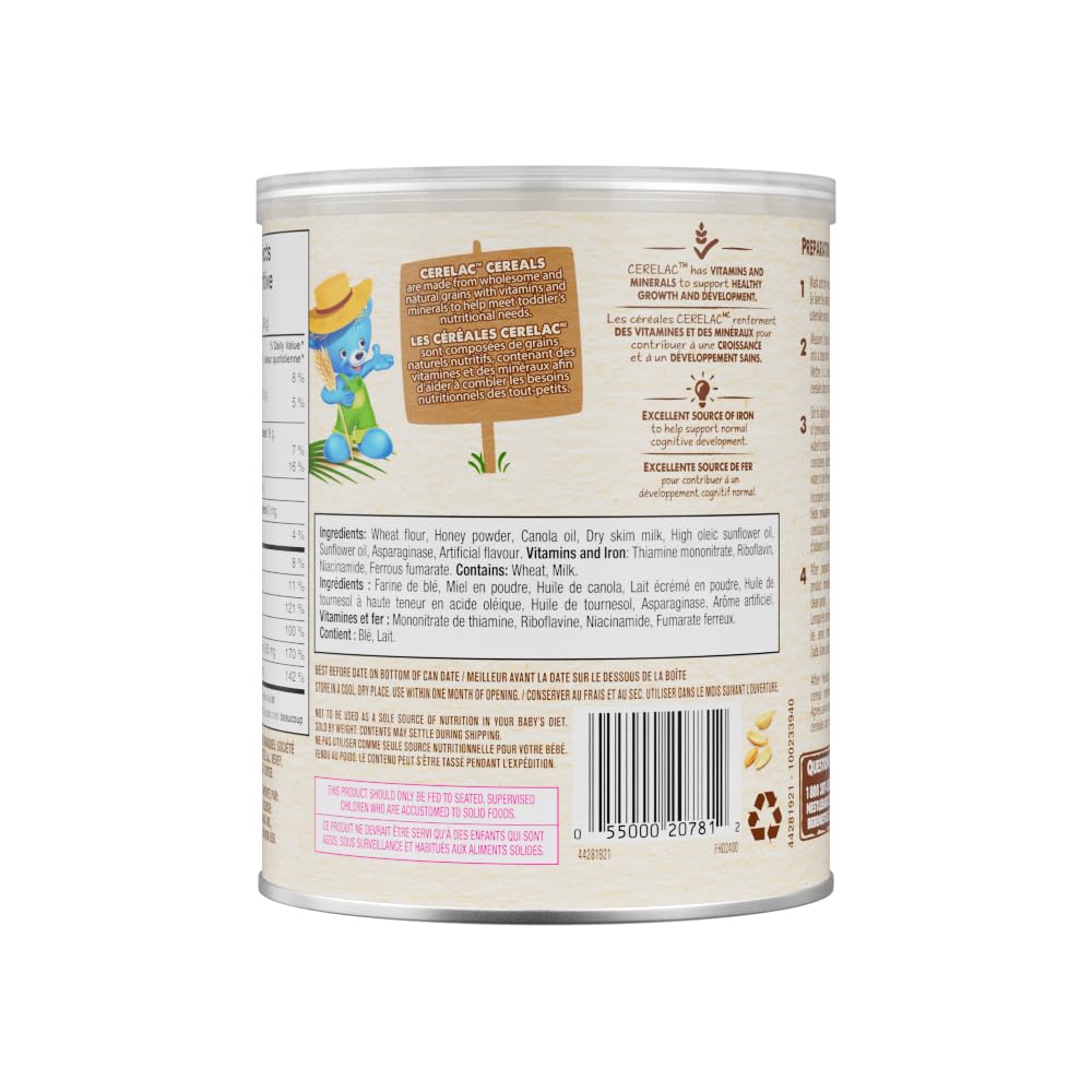 CERELAC Honey & Wheat With Milk Baby Cereal, Source of Iron & Essential Nutrients, Vegetarian, No Additives, Halal Correct, Recyclable Canister, Resealable, 400g