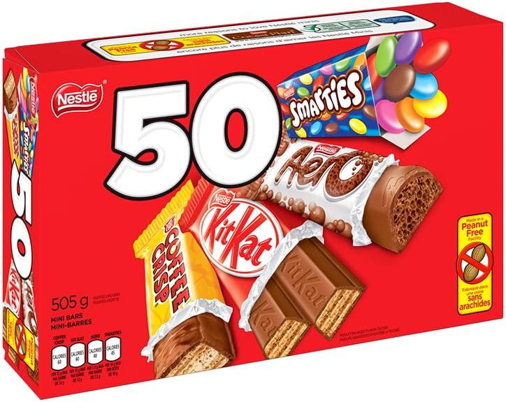 Nestle Mini Assorted Chocolate & Candy - KITKAT, Coffee Crisp, Aero, Smarties (Pack of 50 Mini Bars)