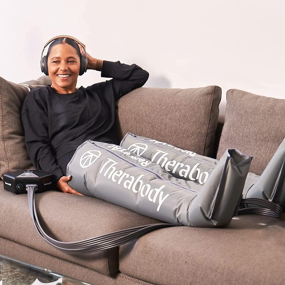 Therabody RecoveryAir Prime Pneumatic Massage Boots with Advanced Compression - Simplified Deep Tissue Leg and Calf Massager with TruGrade & FastFlush Technology (2nd Gen, Medium)