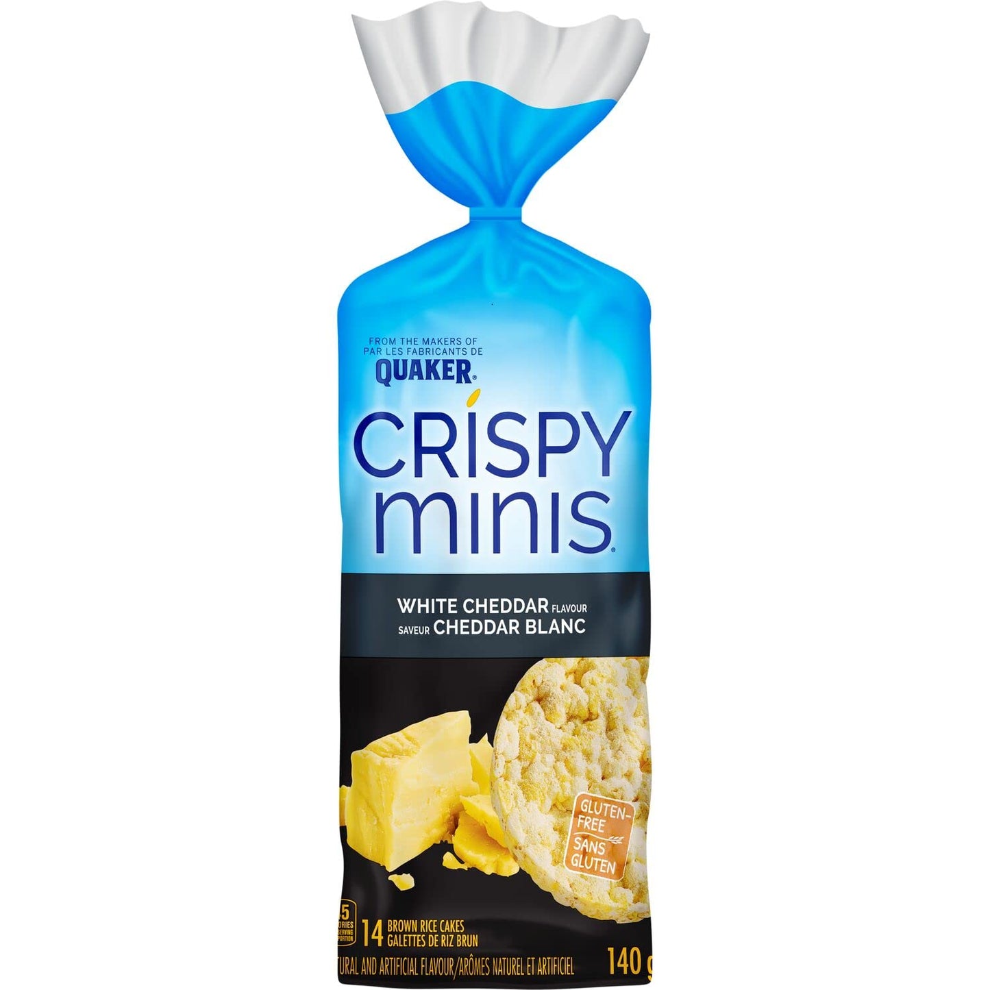 Quaker Crispy Minis White Cheddar Flavour Large Brown Rice Cakes, Multi-Pack, 140g (Pack of 12)