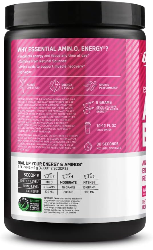 Optimum Nutrition Amino Energy Powder – Anytime energy convenient energy powder, Pre- workout with Green Tea, BCAA and Green Coffee Extract – Watermelon: 30 servings (270g tub, packaging may vary)