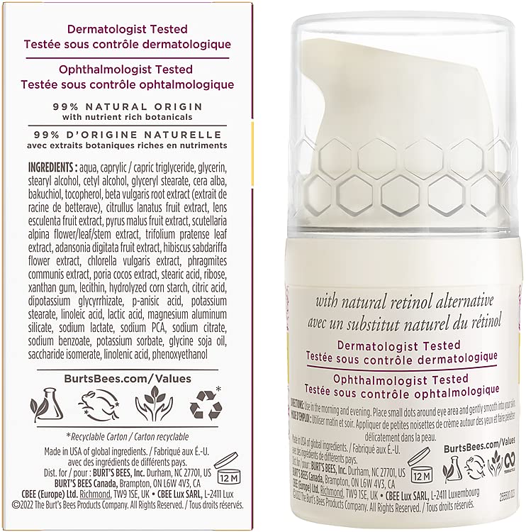 Burt's Bees® Face Cream, Renewal Anti-Wrinkle Moisturizing Face Cream, Holiday Gift, with Bakuchiol Natural Retinol Alternative, 51 g