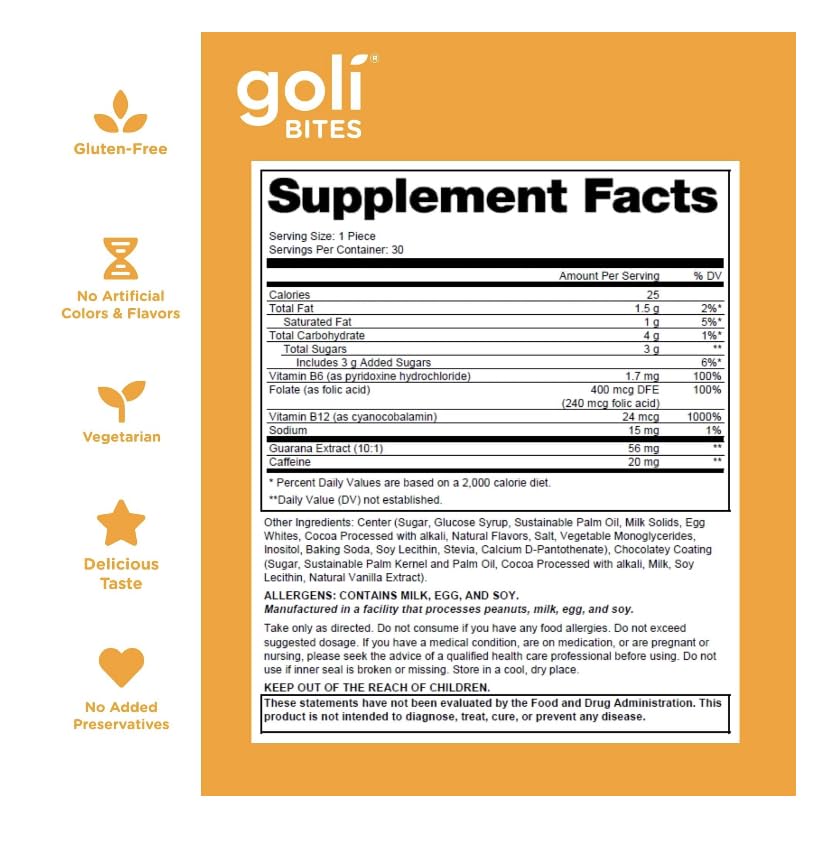 Goli Nutritional Supplement, Multi Vitamin Chewable Bites - 30 Count - Milk Chocolate Vanilla Cocoa Flavor 10+ Vitamins & Nutrients for Overall Health & Wellbeing, Immune, Nervous System Support