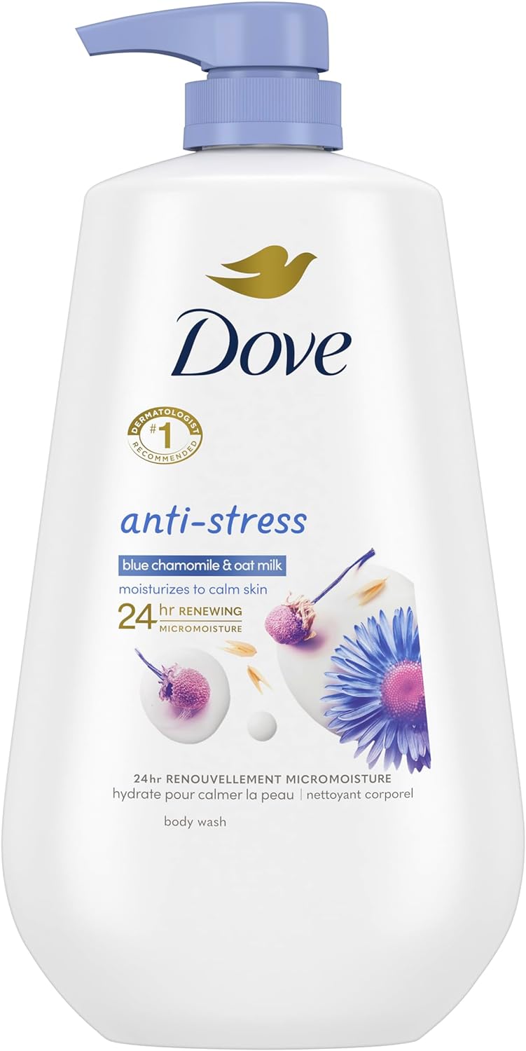 Dove Anti-Stress Body Wash for renewed, healthy-looking skin Blue Chamomile & Oat Milk body cleanser that moisturizes to calm skin