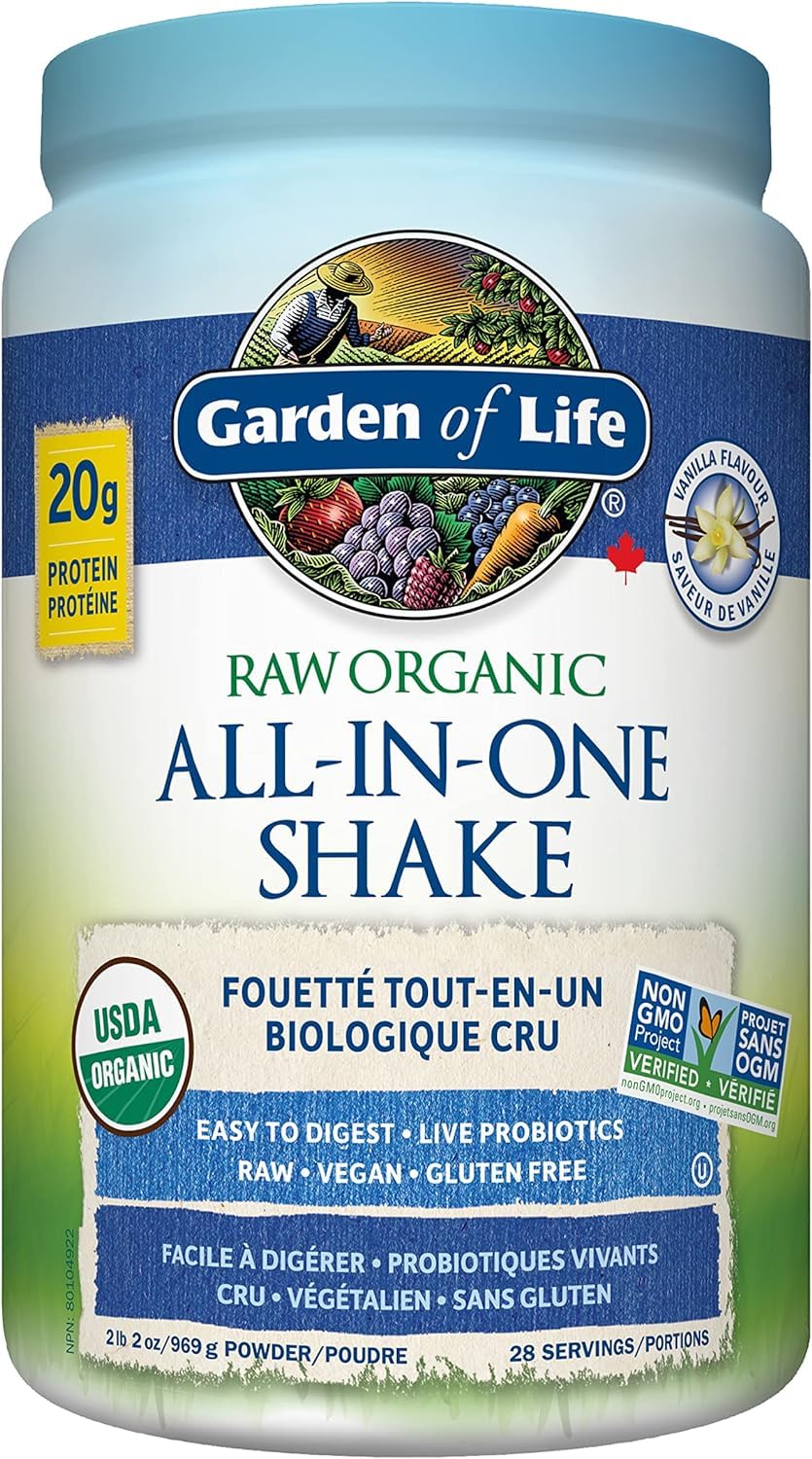 Garden of Life Raw All-in-One Nutritional Shake, Vanilla, (28 servings- 969g.) Packed with 20 grams of Certified Organic Plant Protein packed with incredible nutrition to help build lean muscle.Assists in the building of lean muscle when combined with reg