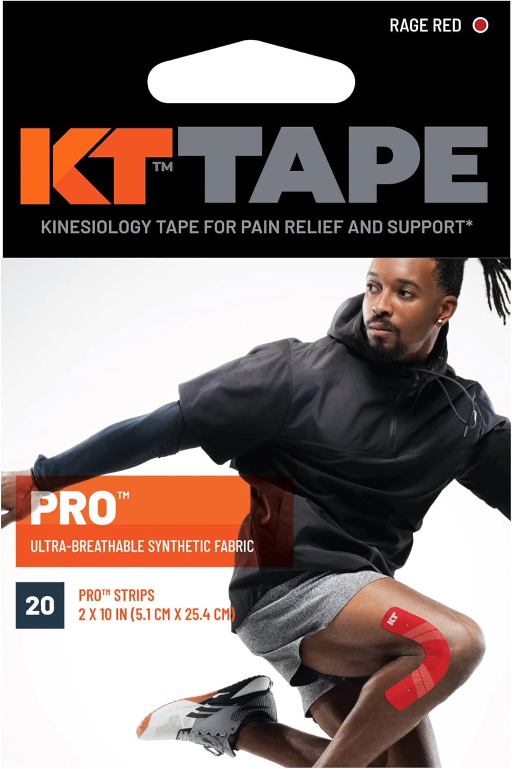 KT Tape Pro Kinesiology Therapeutic Sports Tape, 20 Precut 10 inch Strips, Rage Red