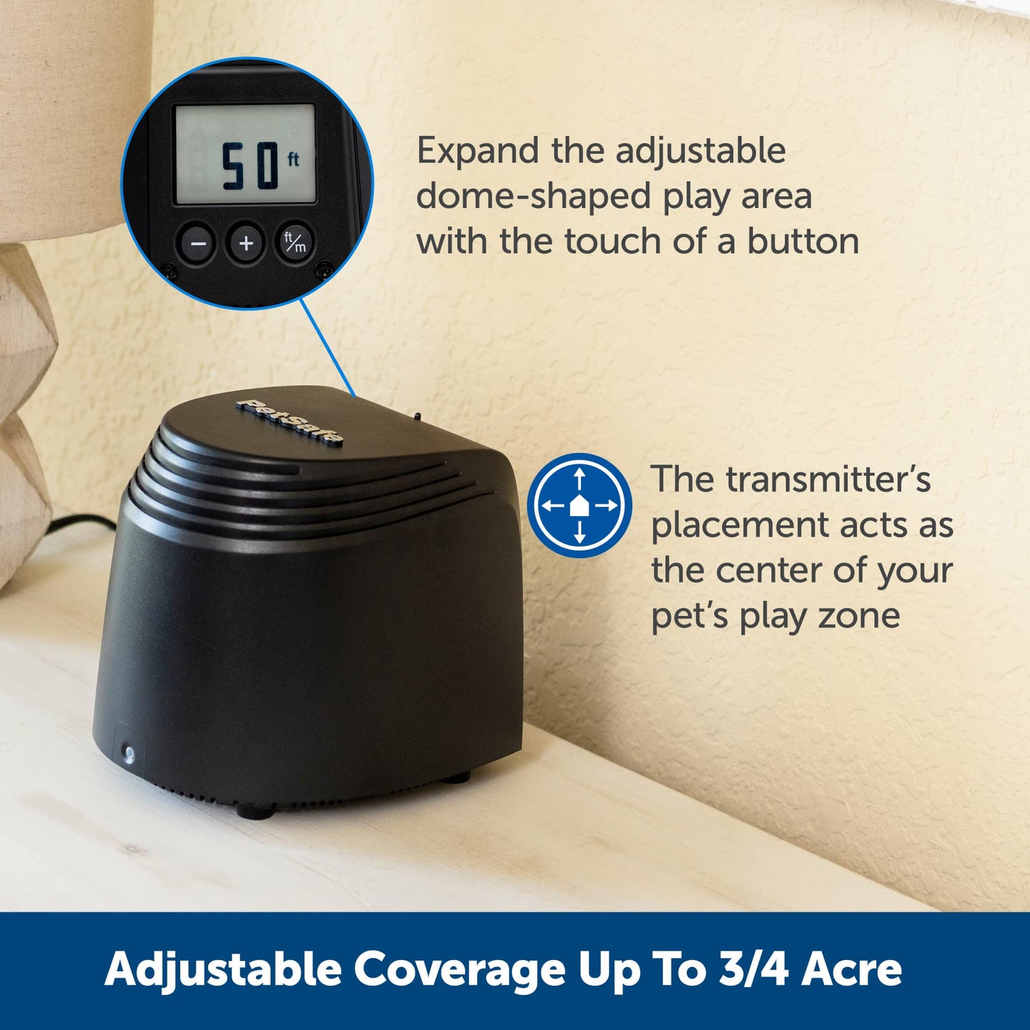 PetSafe Stay & Play Compact Wireless Fence, LCD Screen to Adjust The Circular Boundary, Secure up to a 3,000 Square Metre Area, Use for All Your Pets, Portable System