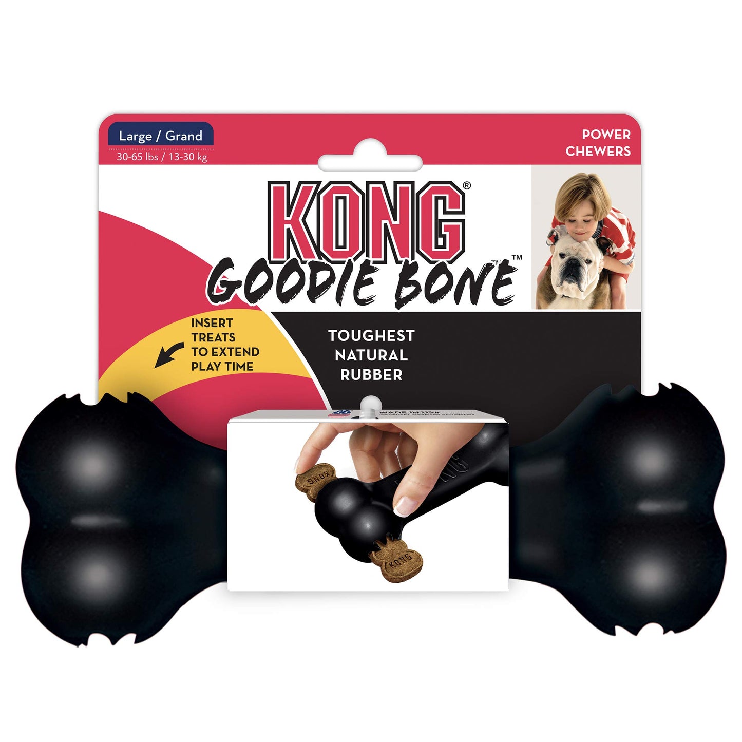 KONG Extreme Goodie Bone™ - Durable Rubber Dog Bone for Power Chewers, Black - For Medium Dogs