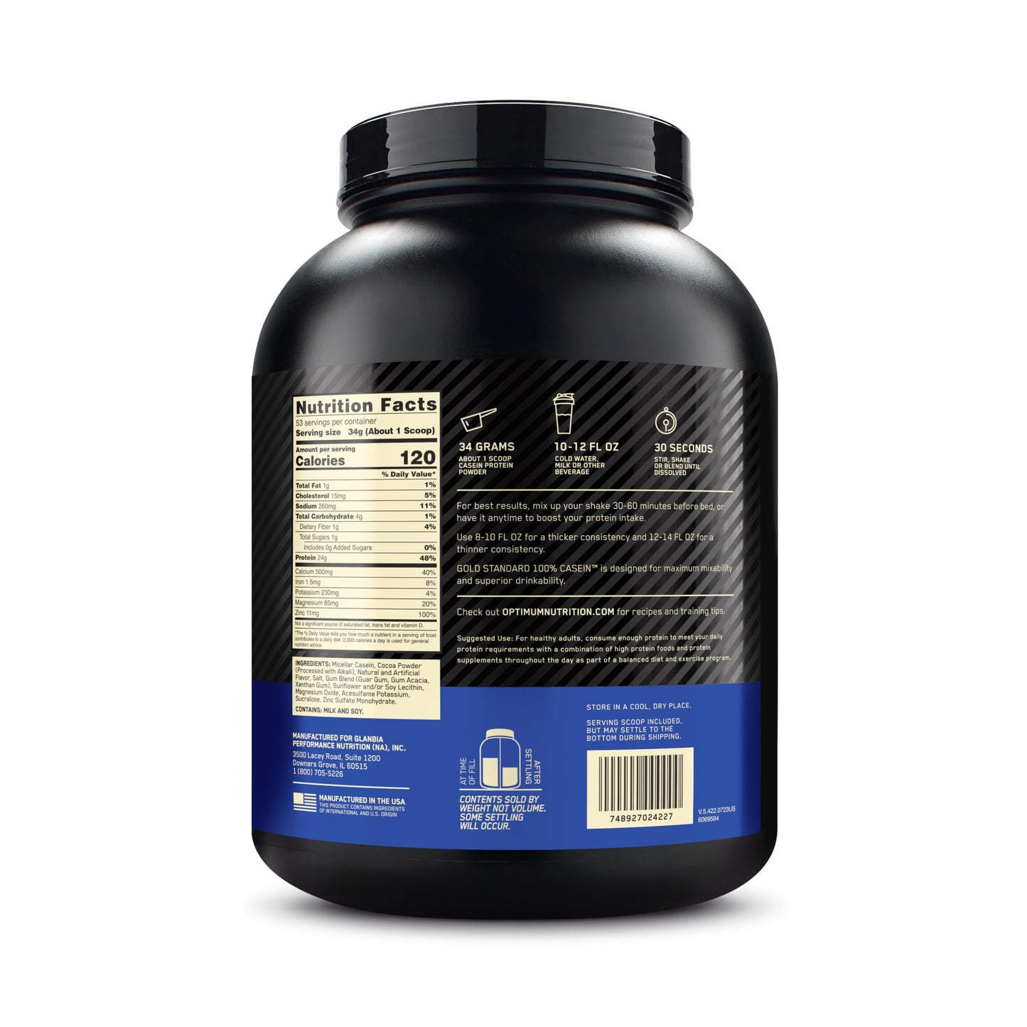 OPTIMUM NUTRITION GOLD STANDARD 100% Micellar Casein Protein Powder, Slow Digesting, Helps Keep You Full, Overnight Muscle Recovery, Creamy Vanilla, 0.91 kg