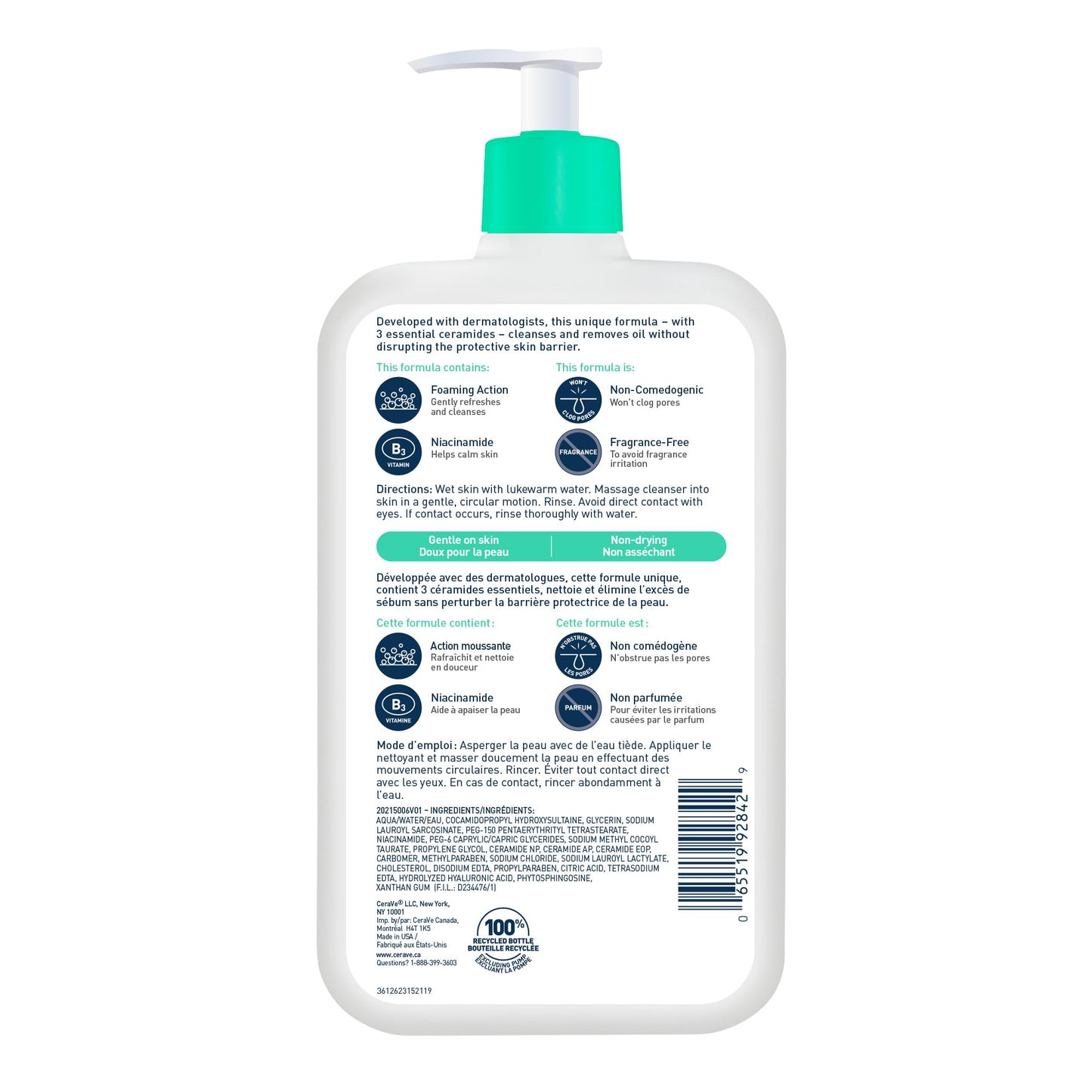 CeraVe FOAMING Face Cleanser, Gentle Face Wash with Hyaluronic Acid, Niacinamide, Ceramides. Makeup Remover for oily skin, won’t clog pores. Oil & sebum control. Non-Comedogenic, Sensitive Skin, Men & Women, 562ML