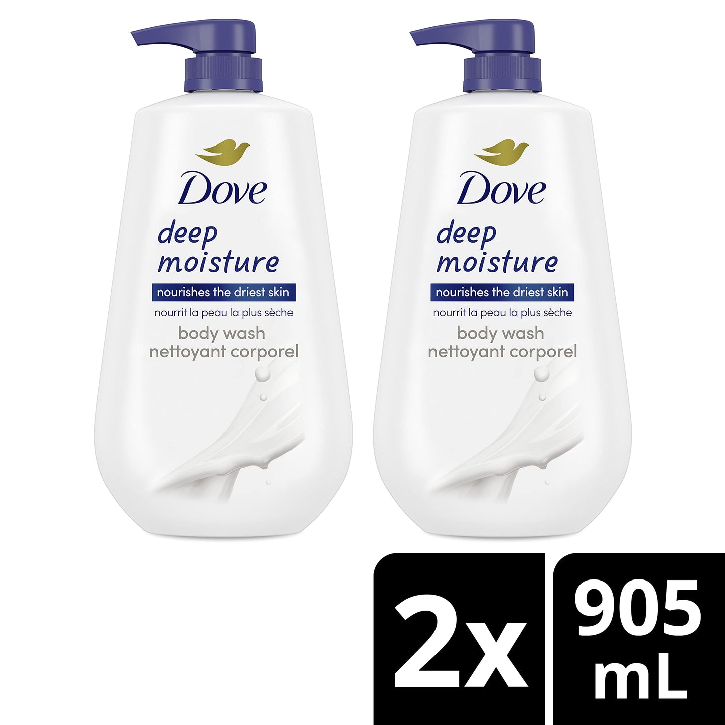 Dove Deep Moisture Body Wash with Pump, for nourishing the driest skin, 905ml (Pack of 2)