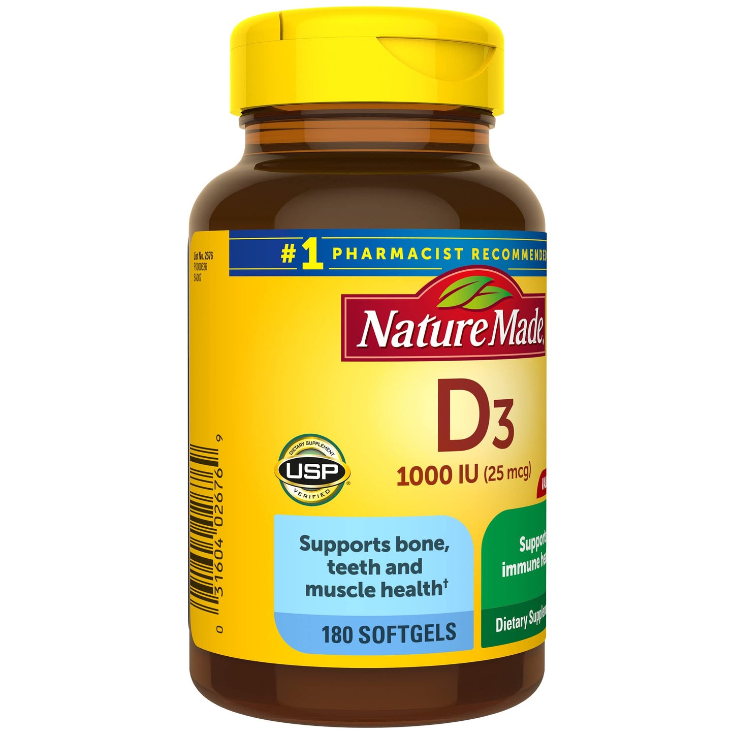 Nature Made Vitamin D3 1000 IU (25 mcg), Dietary Supplement for Bone, Teeth, Muscle and Immune Health Support, 300 Softgels, 300 Day Supply
