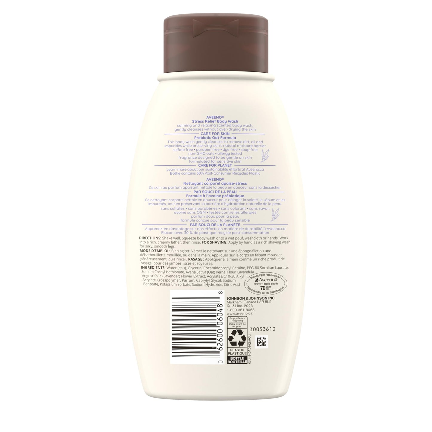 Aveeno Stress Relief Body Wash - Dry Skin, Colloidal Oatmeal, Ylang Ylang, Chamomile, Lavender Essential Oils, 975 mL (Packaging May Vary)