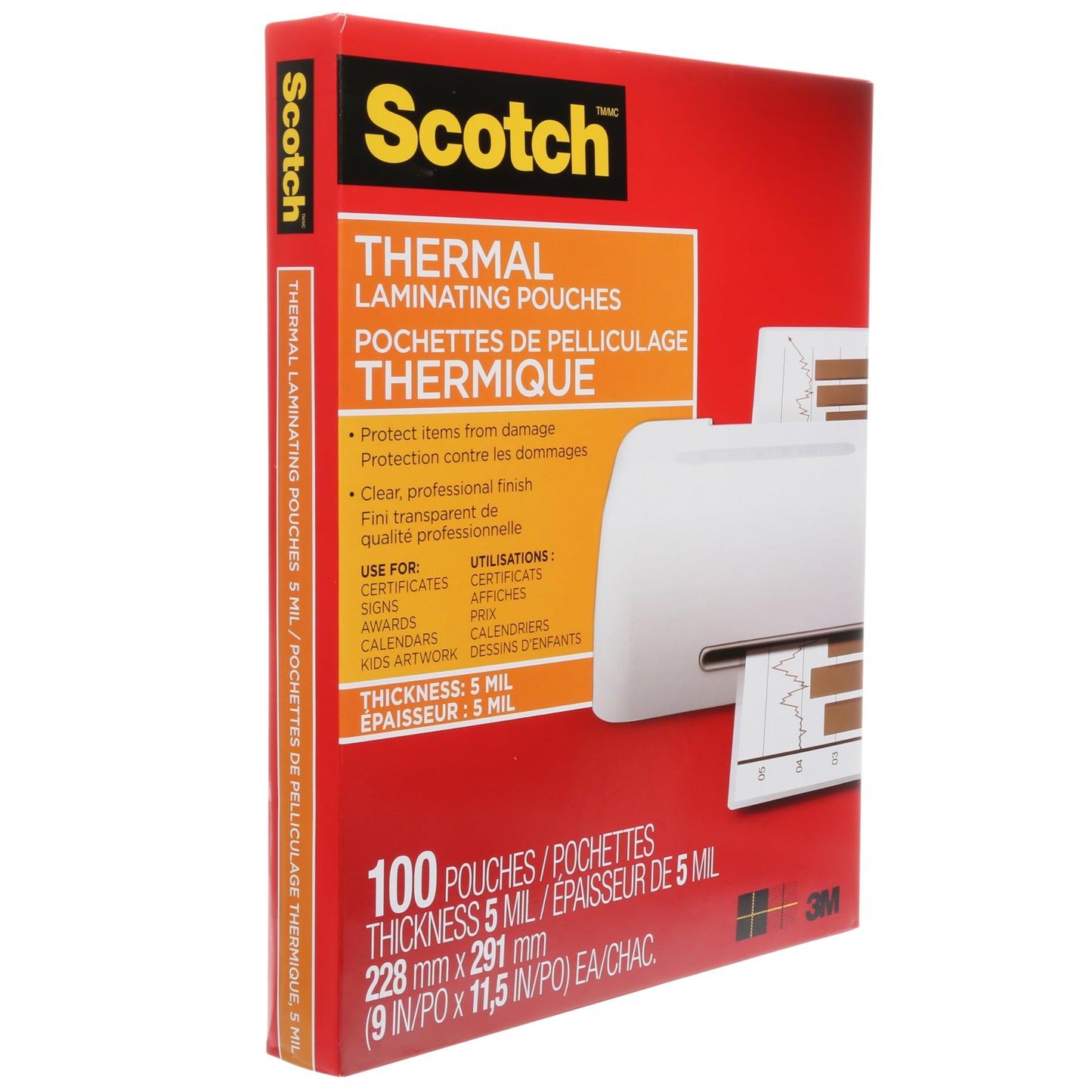 Scotch Thermal Laminating Sheets, Ideal Office or School Supplies, 9" x 11.5", 3-Mil Thick, 100 Laminating Pouches