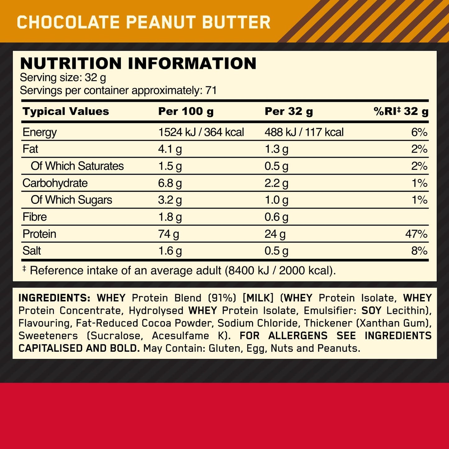 Optimum Nutrition Gold Standard Whey Protein Chocolate Peanut Butter 5lb/2.27kg