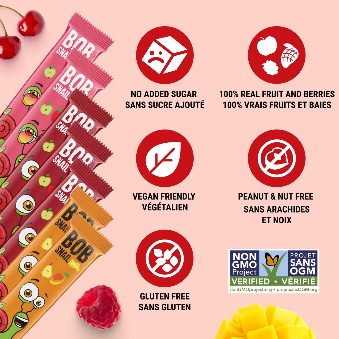 Bob Snail Fruit Leather Sweet & Sour Family Pack - Nut free fruit Roll Ups with Dried Mango,Sour Cherry & Blackcurrant, Candy box Fruit Snacks, All Natural Healthy Snacks for kids, Sugar Free sour Candy, 42 pcs Pack / 588 gram candy bulk (Exotic Mix)