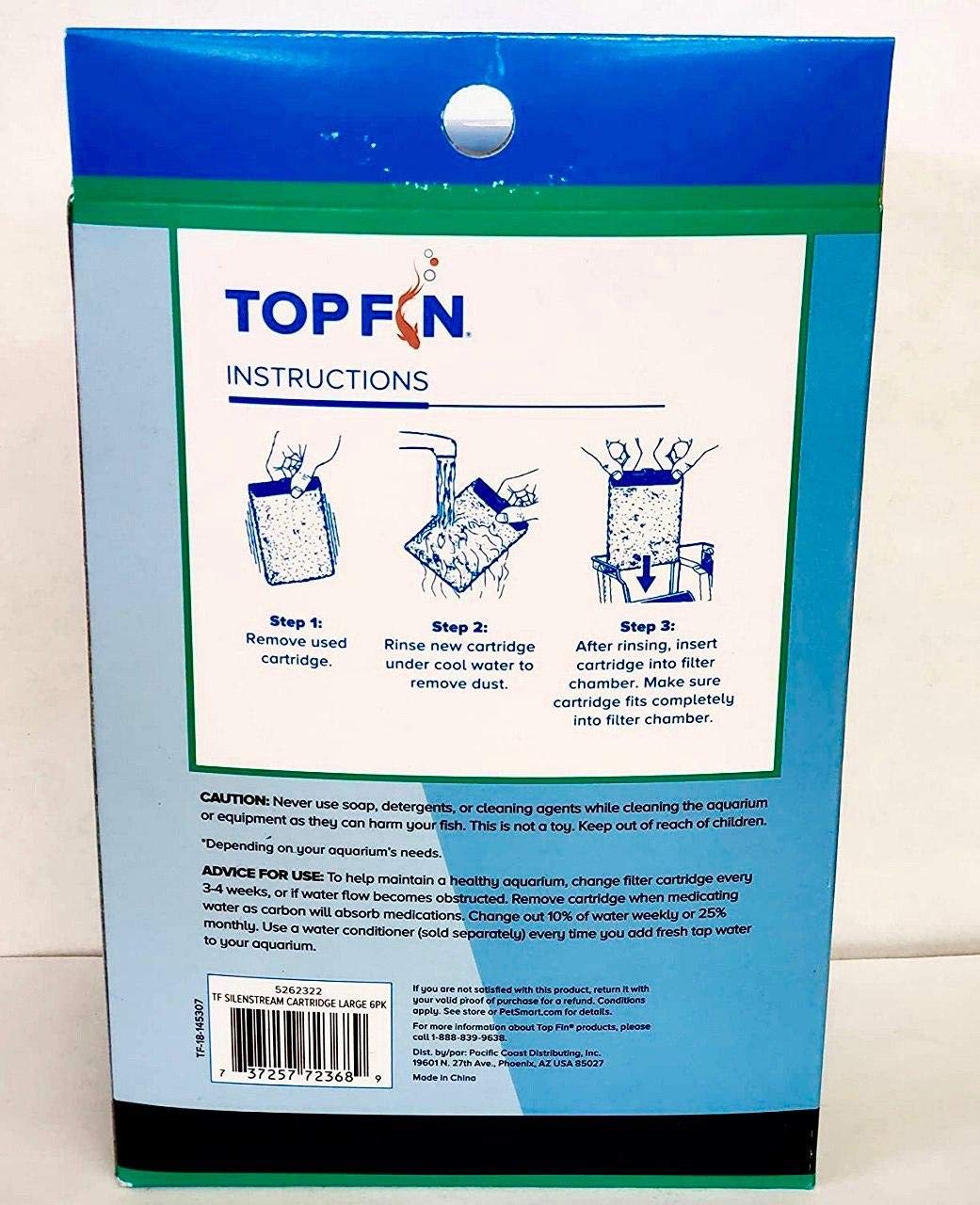 Top Fin Silenstream Large PF-L Filter Cartridges Refill for PF30, PF40 and PF75 Power Filters 6.5in x 4.5in - (6 Count)