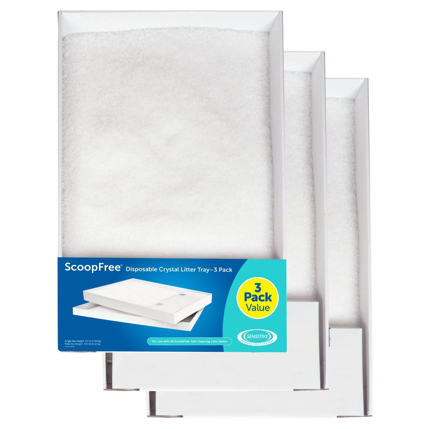PetSafe ScoopFree Crystal Litter Tray Refills Lavender Crystals, 3-Pack Disposable Tray Includes Leak Protection & Low Tracking Litter Absorbs Odors on Contact,(PAC00-16689)