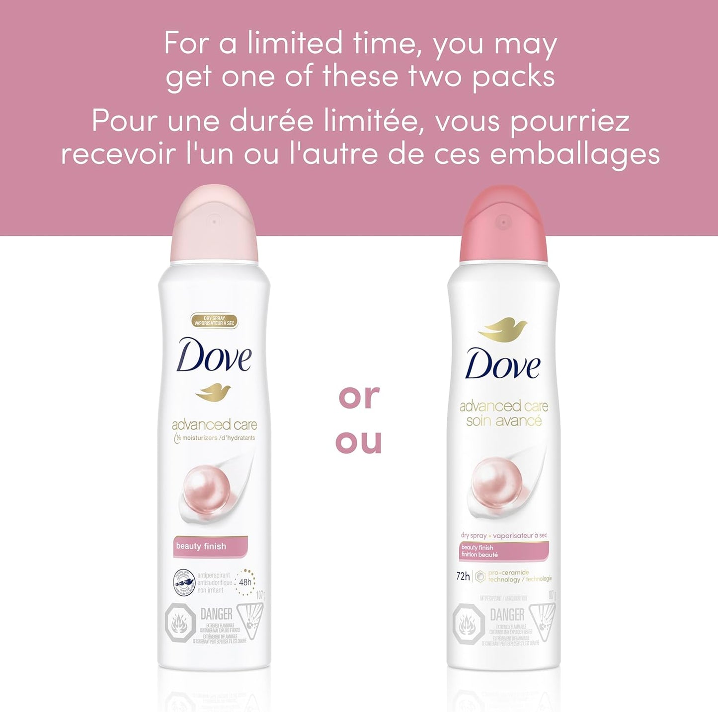 Dove Advanced Care Beauty Finish Dry Spray Antiperspirant Deodorant for Women with ¼ Moisturizers 107 g