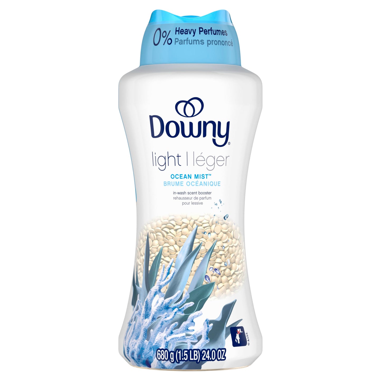 Downy Light Laundry Scent Booster Beads for Washer, Ocean Mist, 680 Grams, with No Heavy Perfumes