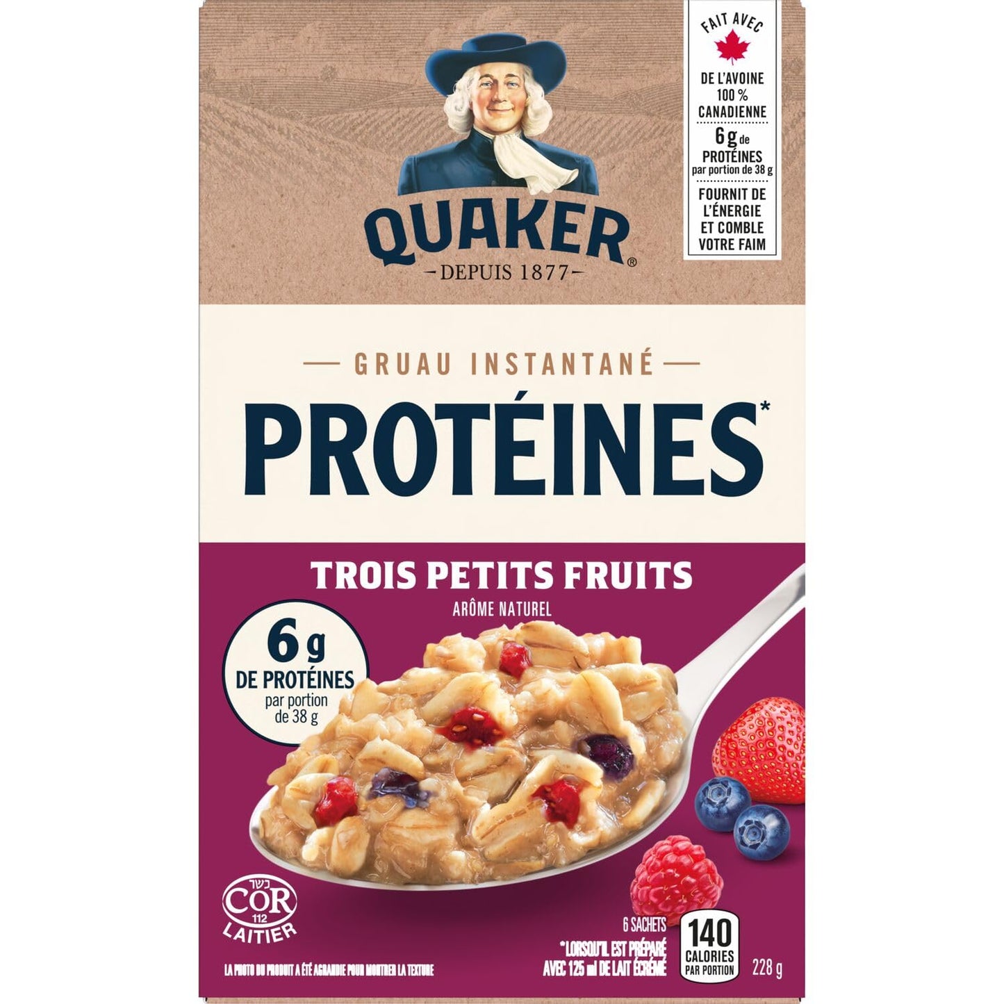 Quaker High Fibre Wild Berry Medley Instant Oatmeal, 8 Packets, 304g