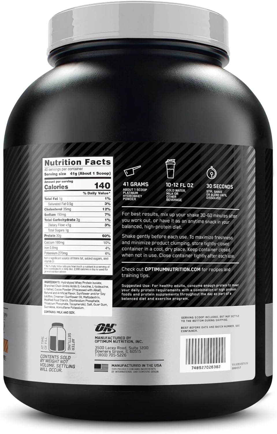 OPTIMUM NUTRITION Platinum HydroWhey, Turbo Chocolate 3.5lb
