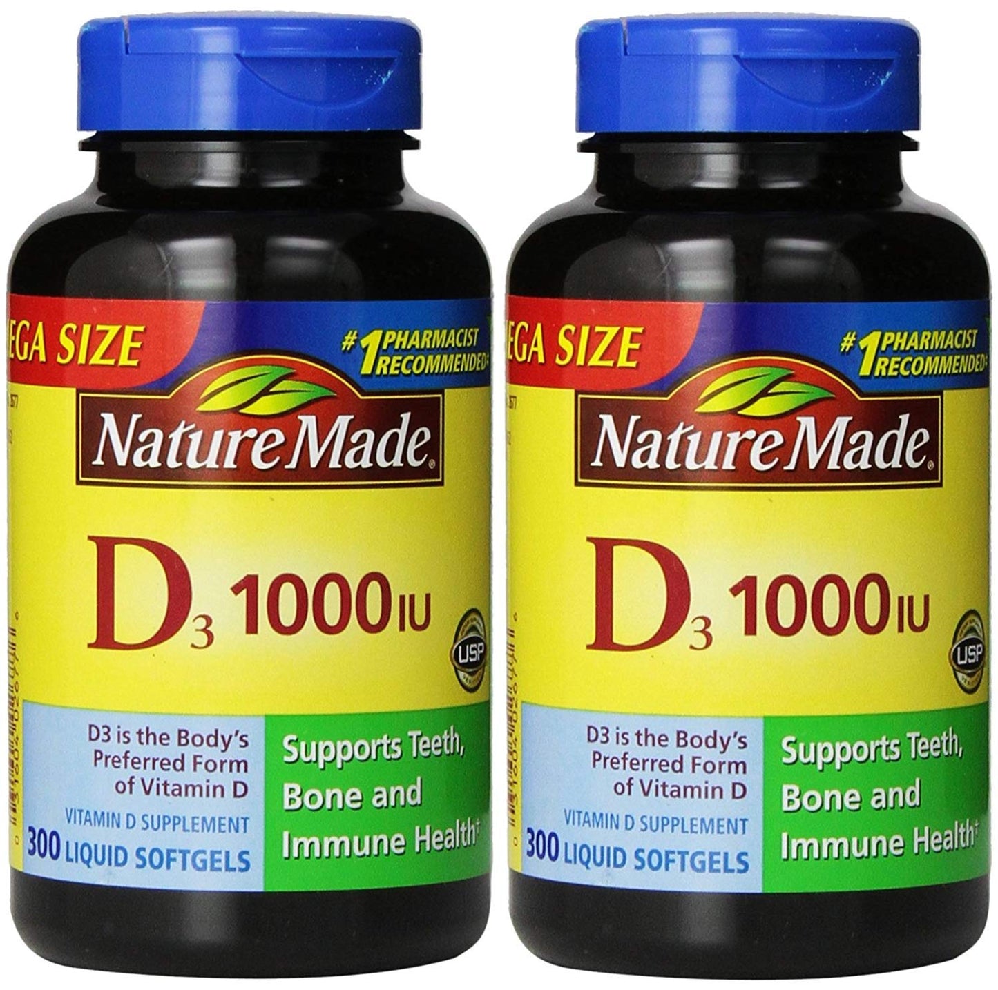 Nature Made Vitamin D3 1000 IU (25 mcg), Dietary Supplement for Bone, Teeth, Muscle and Immune Health Support, 300 Softgels, 300 Day Supply