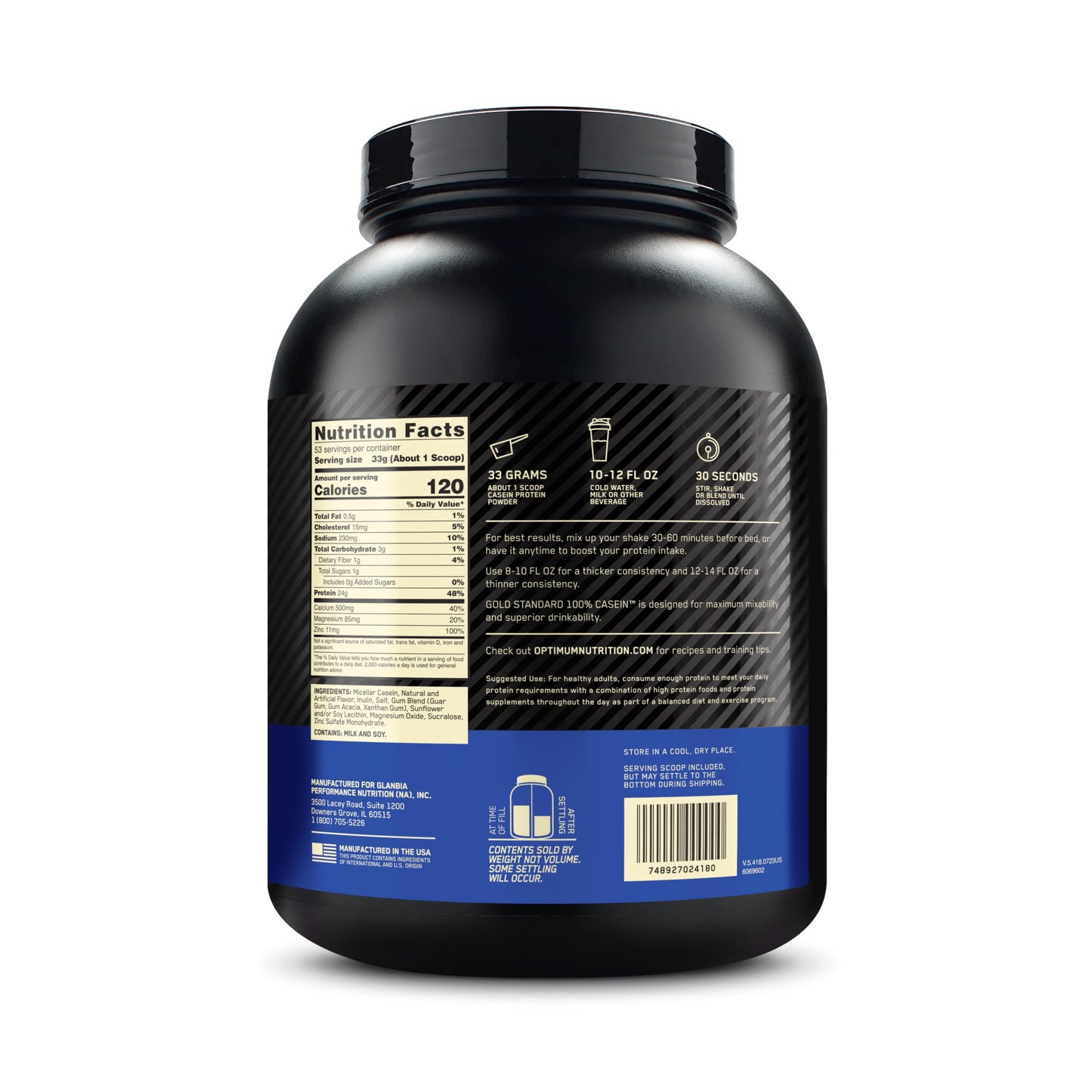 OPTIMUM NUTRITION GOLD STANDARD 100% Micellar Casein Protein Powder, Slow Digesting, Helps Keep You Full, Overnight Muscle Recovery, Creamy Vanilla, 0.91 kg