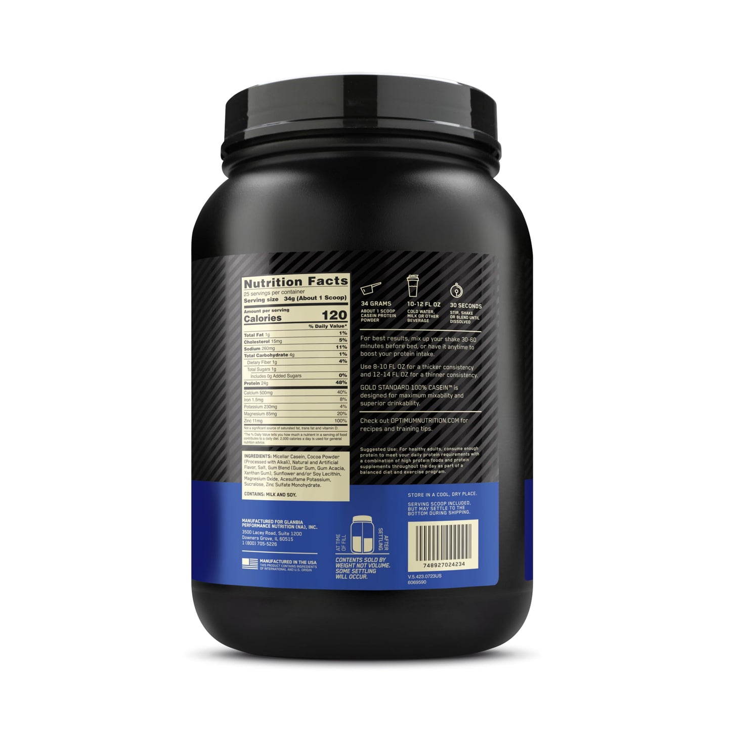 OPTIMUM NUTRITION GOLD STANDARD 100% Micellar Casein Protein Powder, Slow Digesting, Helps Keep You Full, Overnight Muscle Recovery, Creamy Vanilla, 0.91 kg