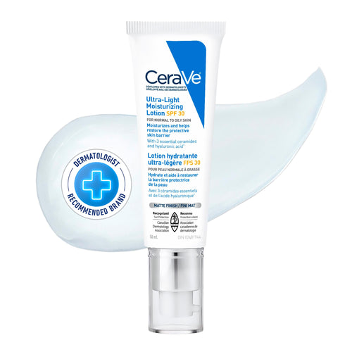 CeraVe Ultra-light Face Moisturizer with SPF 30. Hyaluronic Acid face sunscreen lotion for Men & Women, Normal to Oily & sensitive skin. Fragrance-Free, Oil-Free, Non-Comedogenic, Travel Size 50ML