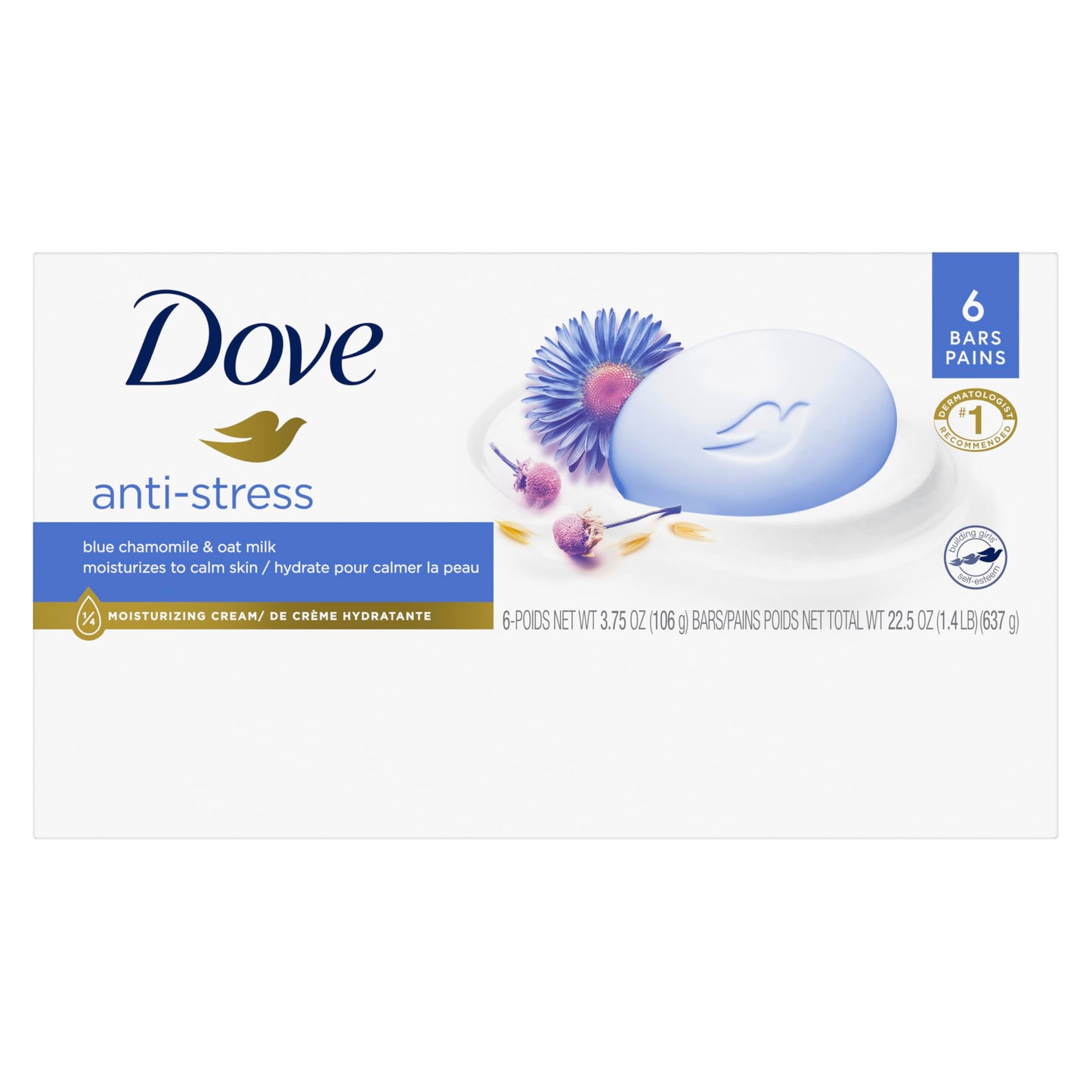 Dove Beauty Bar Gentle Cleanser Moisturizes To Calm Skin Anti-Stress Cream Bar Gentle Bar Soap Cleanser Made With 1/4 Moisturizing Cream 106 g 6 count