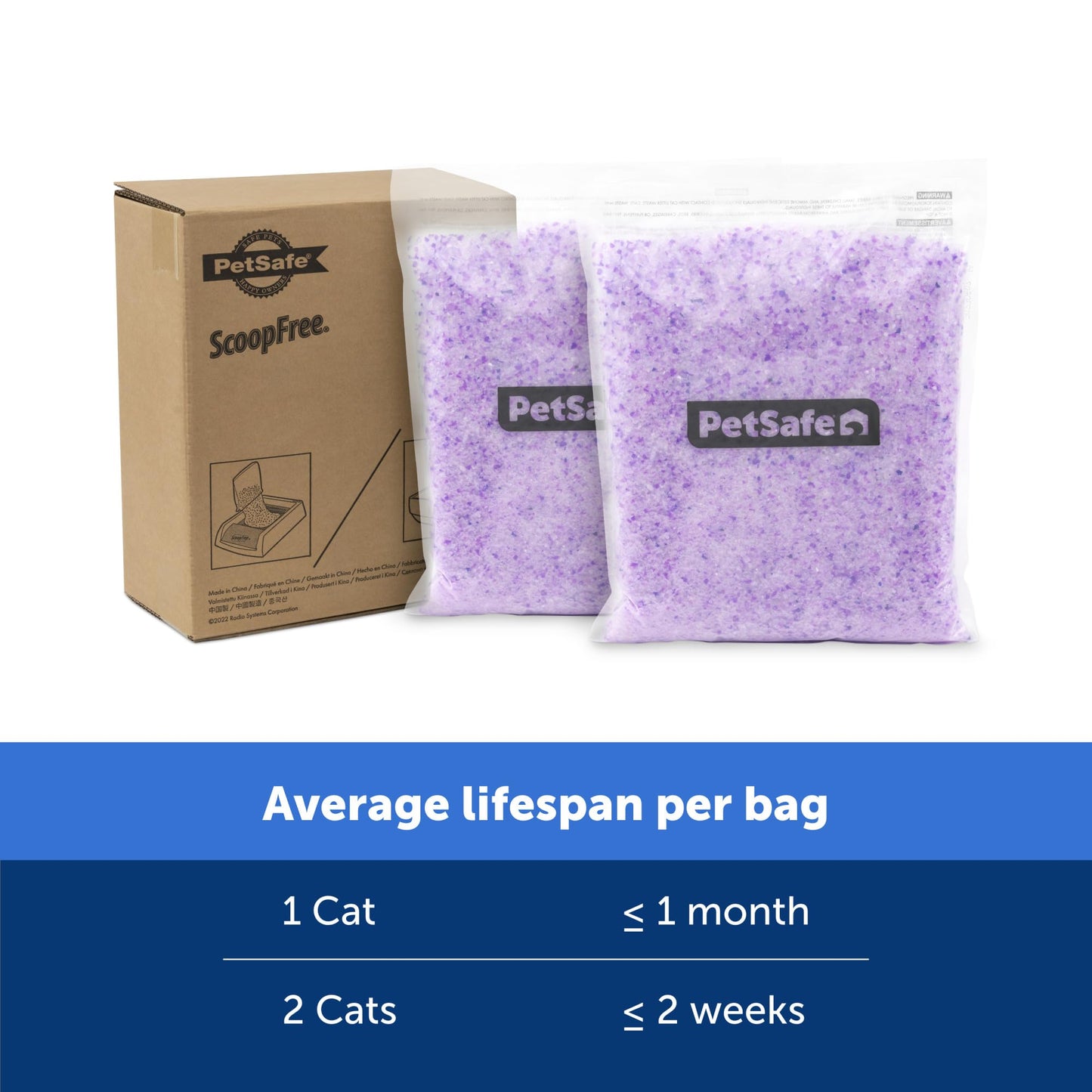 PetSafe ScoopFree Premium Blue Crystal Litter, Superior Odor Control - Low Tracking for Less Mess - Lasts Up to 1 Month (2 Pack of 4.3 Lb Bag)