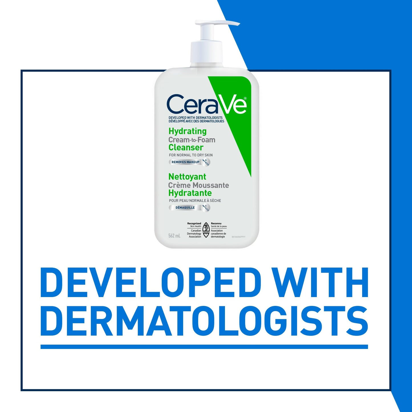 CeraVe Hydrating Cream-to-Foam Face Cleanser, One-Step Face Wash With Hyaluronic Acid & Amino Acid Complex, Gently Cleanses Skin, Non-Comedogenic, Fragrance-Free, Normal to dry skin, 562mL