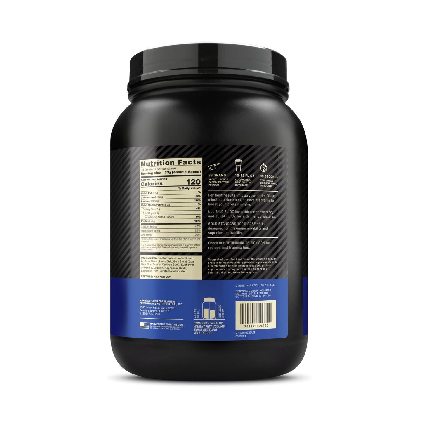 OPTIMUM NUTRITION GOLD STANDARD 100% Micellar Casein Protein Powder, Slow Digesting, Helps Keep You Full, Overnight Muscle Recovery, Creamy Vanilla, 0.91 kg