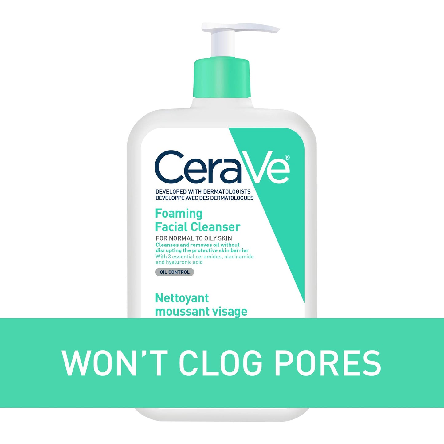 CeraVe FOAMING Face Cleanser, Gentle Face Wash with Hyaluronic Acid, Niacinamide, Ceramides. Makeup Remover for oily skin, won’t clog pores. Oil & sebum control. Non-Comedogenic, Sensitive Skin, Men & Women, 562ML