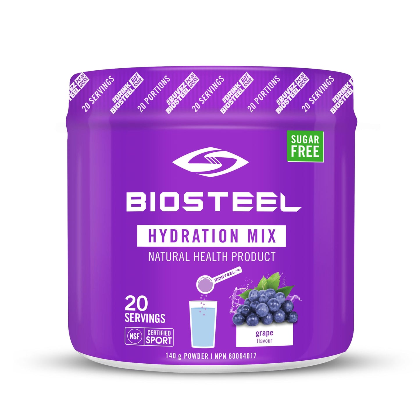 BioSteel Hydration Mix, Great Tasting Hydration with Zero Sugar, and No Artificial Flavours or Preservatives, Grape Flavour, 45 Servings per Tub